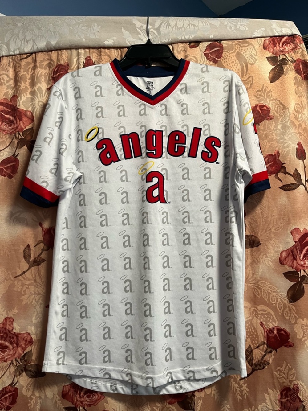 Angels Men’s White Baseball Jersey with Red & Navy Trim